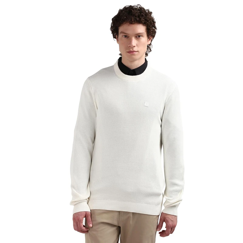 Calvin Klein Jeans Men's Crew Neck Knitted Jumper, White (Ivory), XS