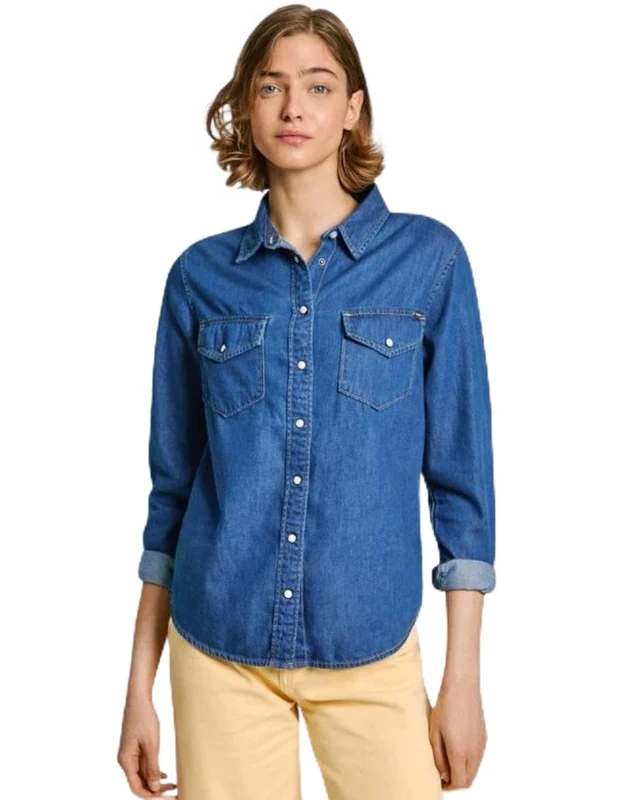 Pepe Jeans Women's Regular Shirt PL304894, Blue (Denim-HT8), S