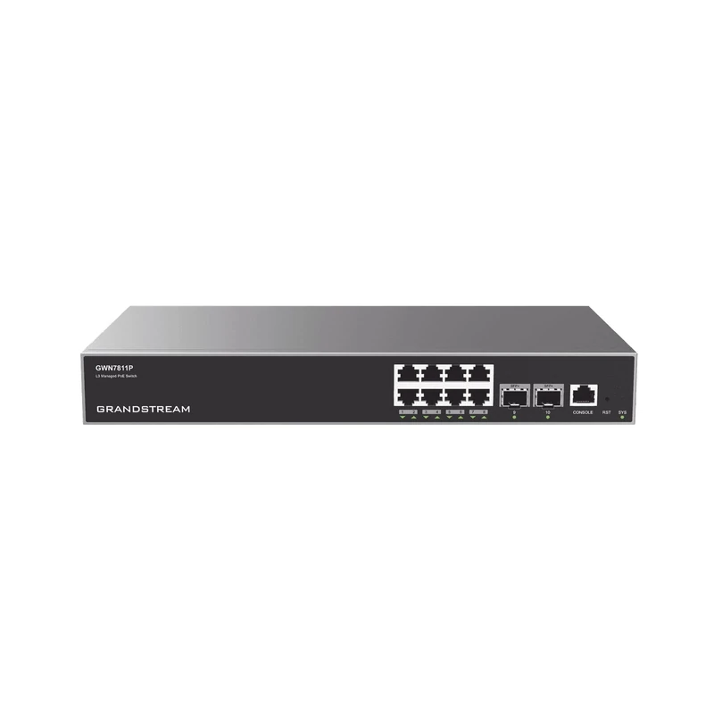GRANDSTREAM GWN7811P Managed Layer Switch (Layer) 3. Ports: 8X GbE RJ45 PoE 802.3 AF/at, 30W per Port, 2X SFP+, Fanless Brand