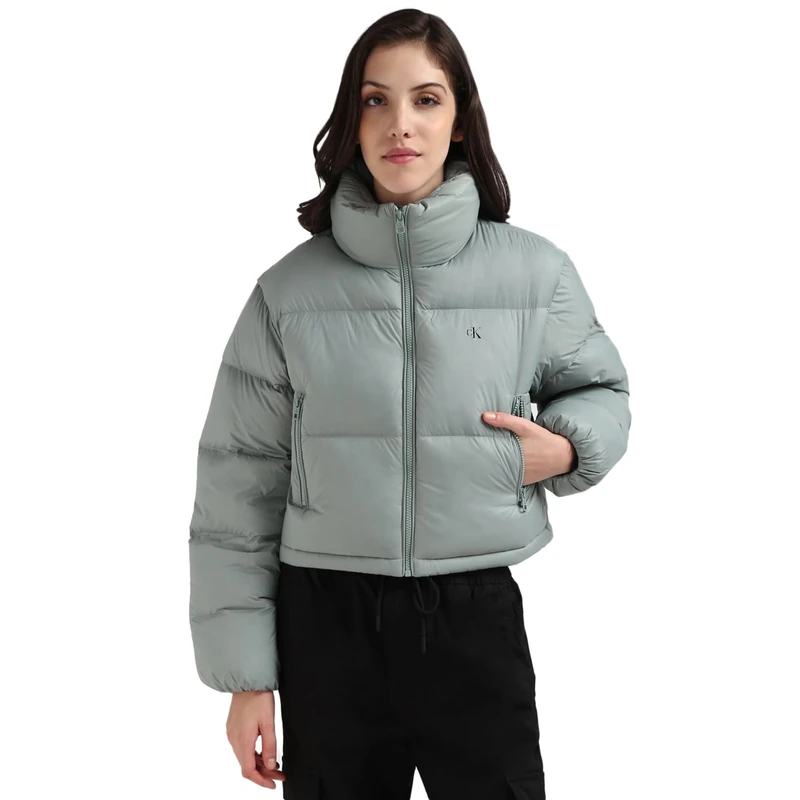 Calvin Klein Jeans Women's Down Cropped Puffer Jacket, Grey (Slate Gray), XL