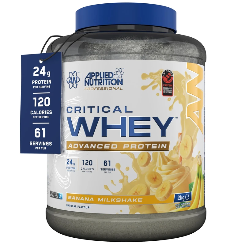 Applied Nutrition Critical Whey Protein Powder – 24g Protein per Serving, High Protein Powder, Protein Shake with BCAAs & Glutamine – Muscle Growth & Recovery (2Kg - 61 Servings) (Banana)