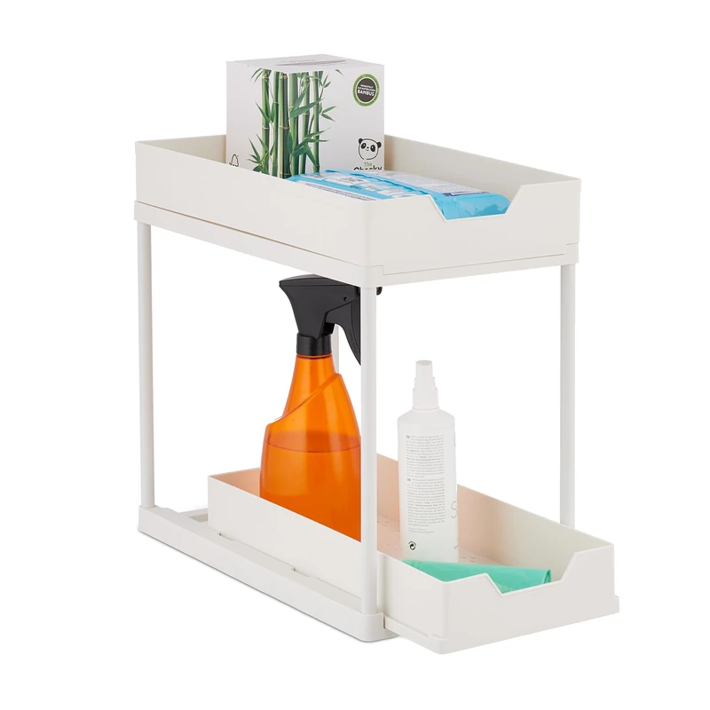 Relaxdays Sink Shelf, Tiered, Extendable, Utensils Organiser, Kitchen & Bathroom Storage, 37 x 22 x 40 cm, White