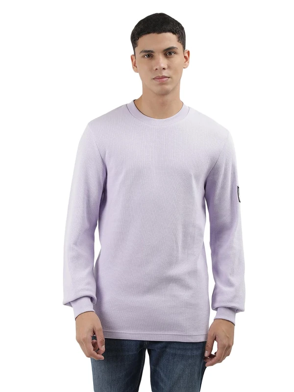 Calvin Klein Jeans Men's Badge Waffle Basic Long Sleeve Top, Purple (Pastel Lilac), XXS