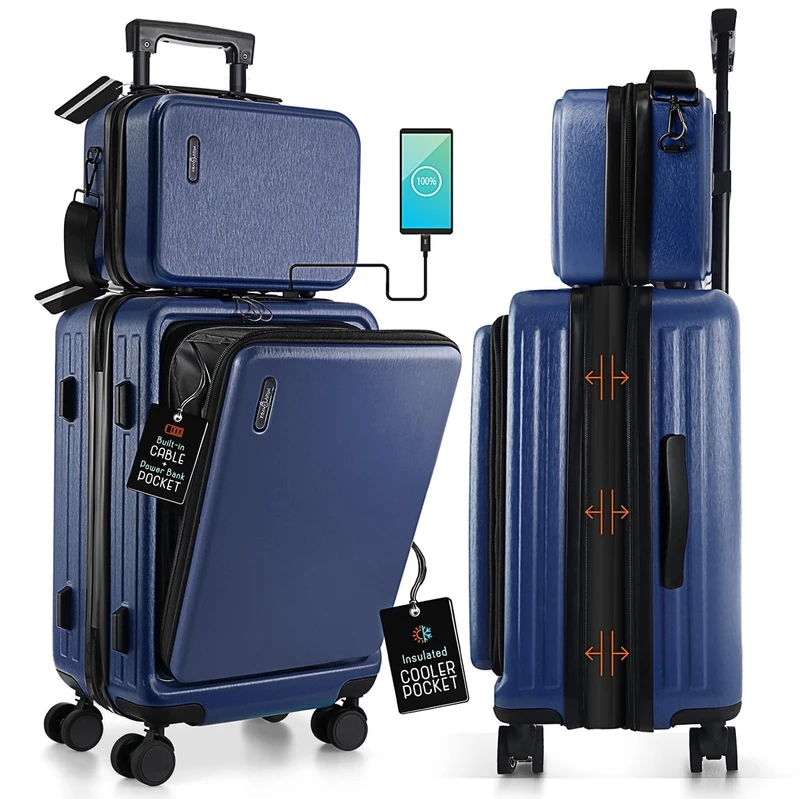 TRAVELARIM Expandable 22 Inch Carry On Luggage, Navy, 22 Inch, Modern
