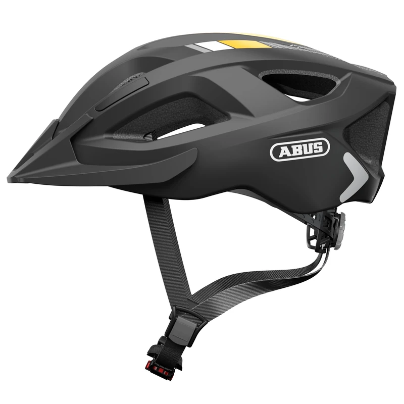 ABUS Aduro 2.0 city cycling helmet with light, all-round bicycle helmet in sporty design for urban traffic, for men and women, black/orange, size M
