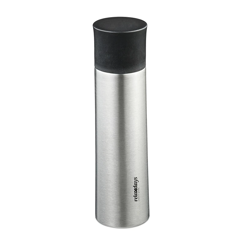 Relaxdays Stainless Steel Drinks Bottle, 500 ml, Leakproof, Cold & Hot Beverages, Vacuum Insulated, with Cup, Silver