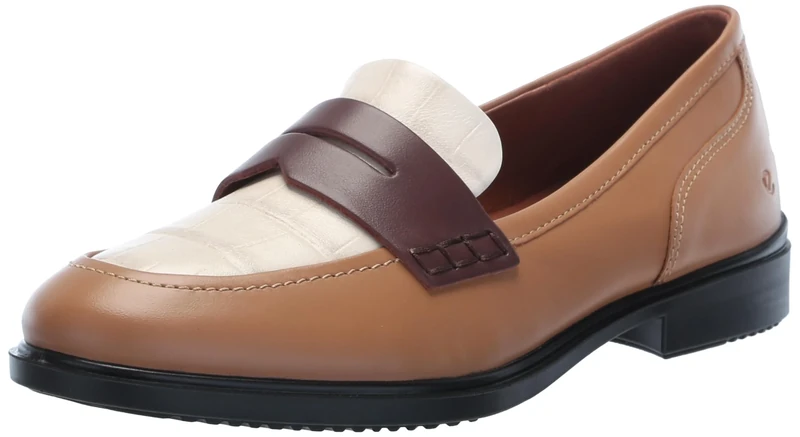 ECCO Women's Dress Classic 15 Penny Loafer, Cashmere/Limestone/Chocolat, 9-9.5