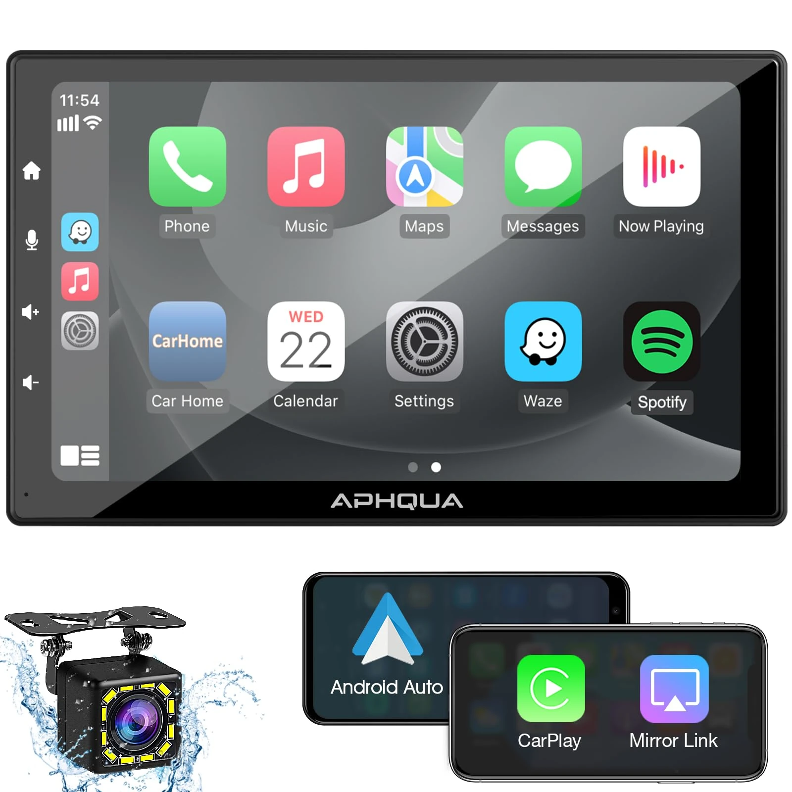 APHQUA Carplay for Car with 1080P Waterproof Backup Camera, 7'' HD Screen Car Stereo, Car Radio Receiver, Hands-Free Calling,Mirror Link,Siri,Google,AUX/FM, GPS Navigation, Airplay, for All Cars