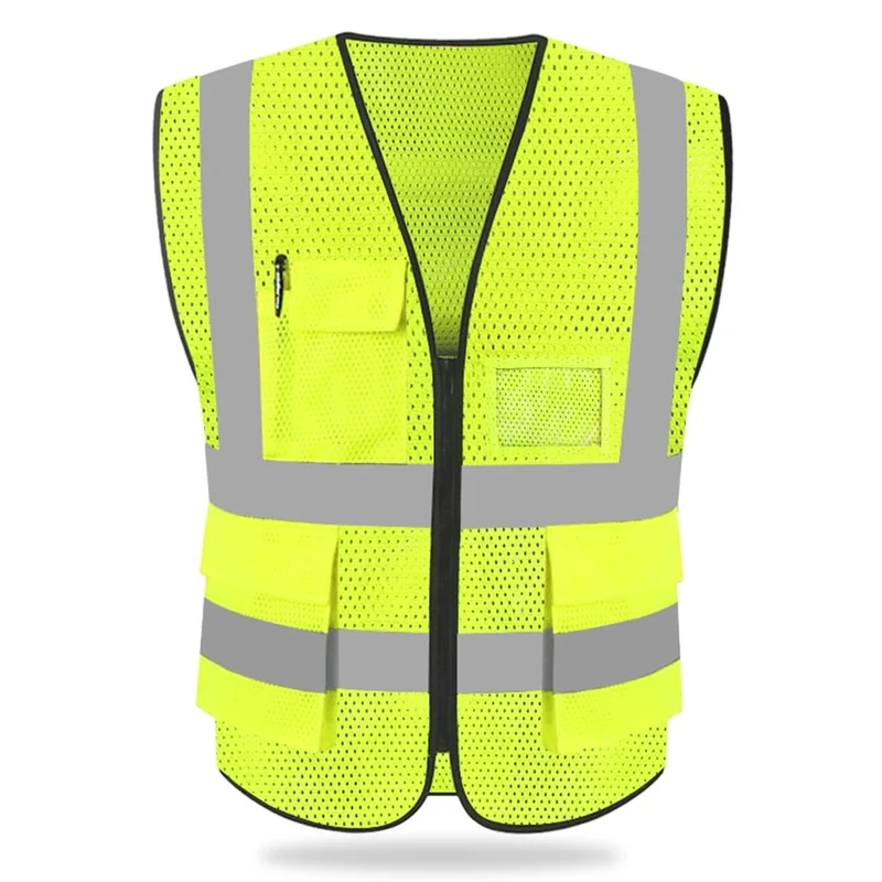 HYCOPROT Hi Vis Viz High Visibility Reflective Safety Vest Waistcoats Jacket Workwear Executive Zip 2 Band Security Mobile Phone Pocket ID Holder (Yellow-mesh, 3XL)