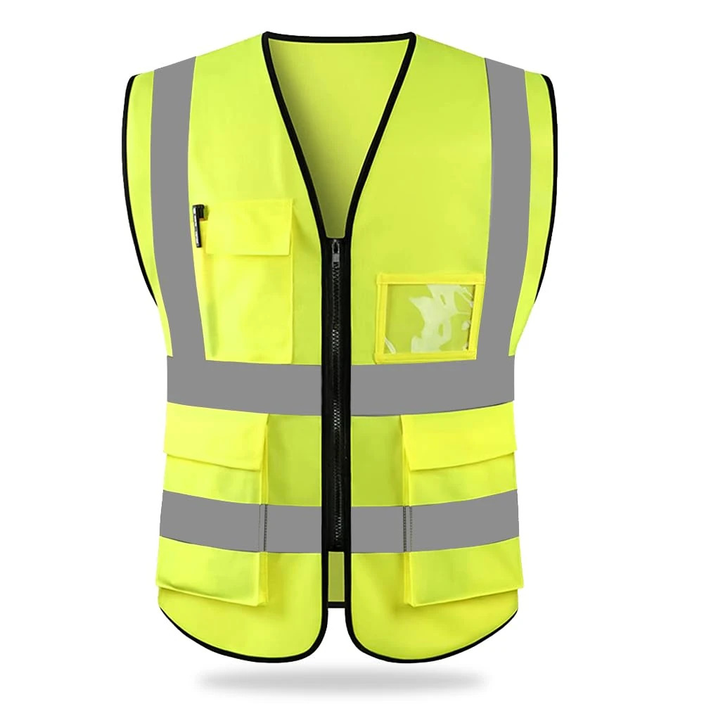 HYCOPROT Hi Vis Viz High Visibility Reflective Safety Vest Waistcoats Jacket Workwear Executive Zip 2 Band Security Mobile Phone Pocket ID Holder (Yellow, 4XL)
