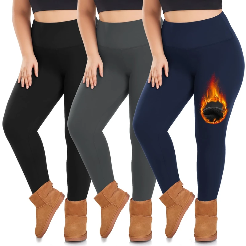 we Fleece 3 Pack Plus Size Fleece Lined Leggings Women -Stretchy X-Large-4X Warm Winter Yoga Pants Thermal Leggings