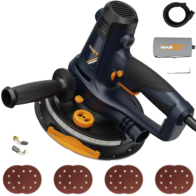 MAXXT 810W Handheld Drywall Sander, Electric Sander for Walls,Rough and fine Sanding - Variable Speed, Upgraded Pad, Adjustable Suction, Self-Dust-Extraction, 8 Pcs Sanding Discs