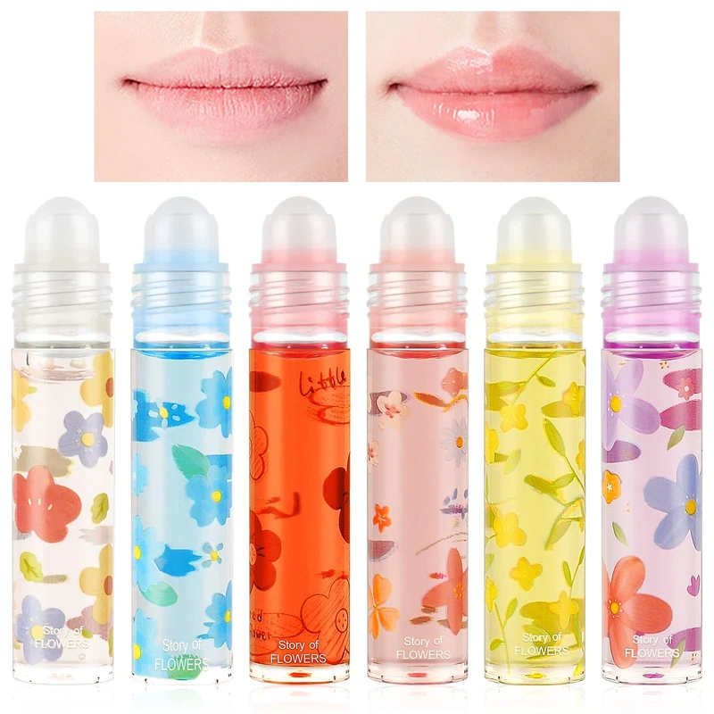 AOOWU 6 Pcs Hydrating Lip Oil Set, Floral-Flavored Plumping Lip Oil, Long Lasting Lip Glow Balm Lip Care, Transparent Moisturizing No-Sticky Lip Gloss, Hydrating Lip Gloss Tint Lipstick for Women