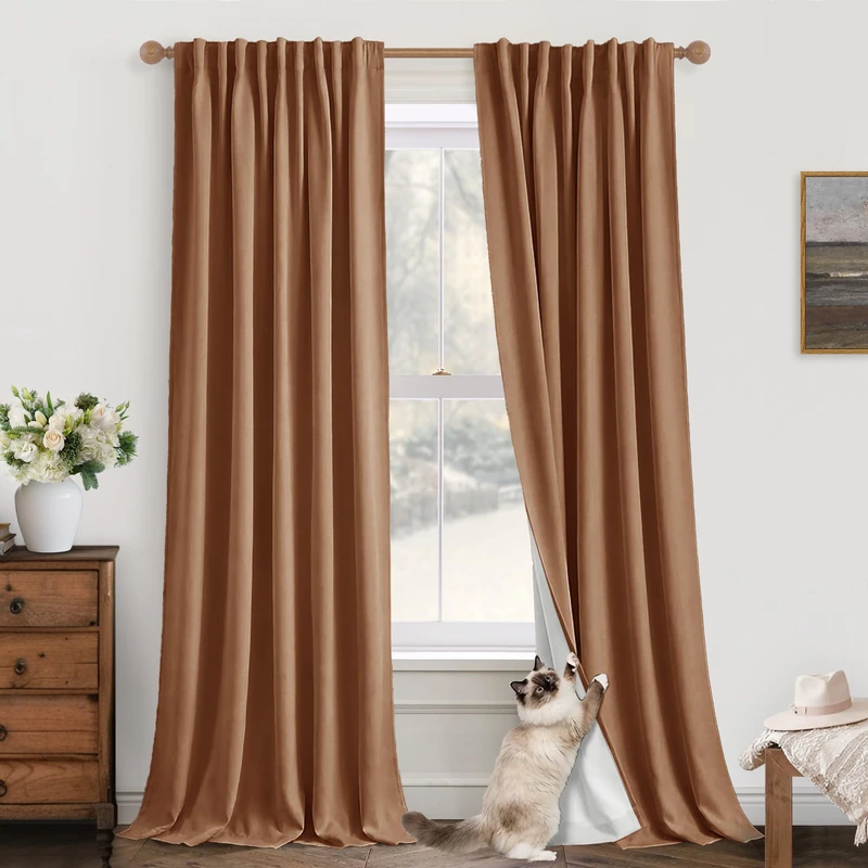 Terracotta Curtains 96 lnches Long for Bedroom,Boho 2 Panels Set Pleated Back Tab Blackout Curtain Drapes 96 Inch Length for Living Room,Aztec Southwest Southwestern Decor,Rust Brick Red