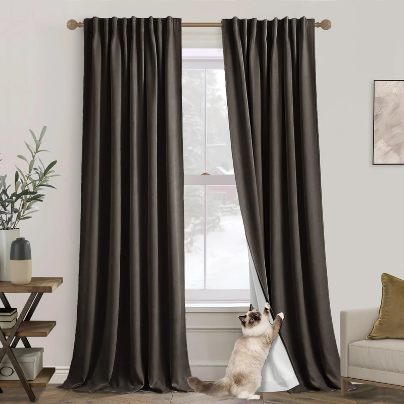 Brown Blackout Curtains 2 Panels,Room Darkening Thermal Dark Academia Primitive Linen Black Out Curtain Drapes 84 Inches Long for Living Room Bedroom,52 Wide by 84 Inch Length,Coffee Chocolate Brown
