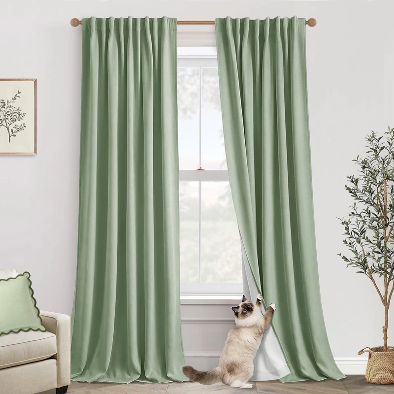PANELSBURG Nursery Blackout Curtains for Baby Girl Boy,Boho Cottagecore Cottage Core Natural Curtains for Bedroom 96 Inches Long,Sage/Pale Grey Green
