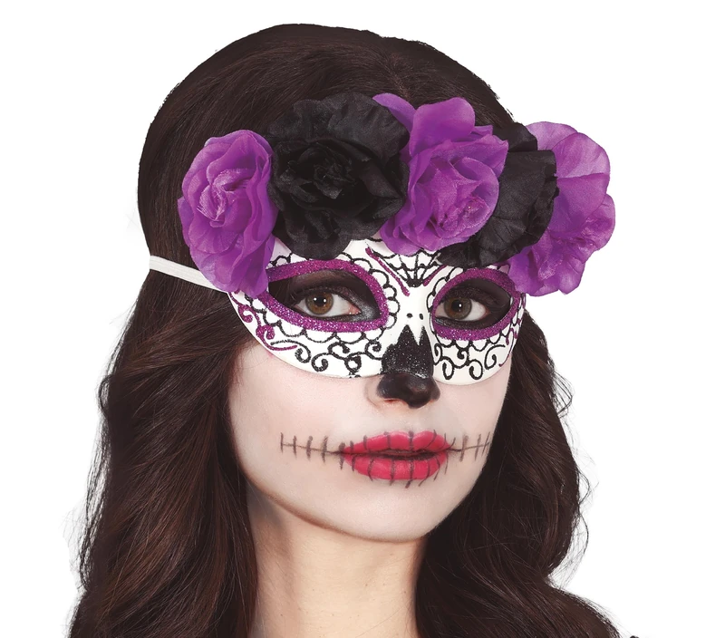 FIESTAS GUIRCA Catrina Mask Lilac and Black Flowers
