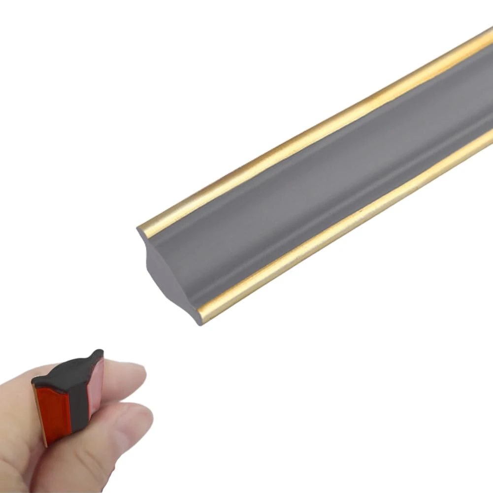 Flexible Wall Corner Molding Trim, 5M/16.4FT Long Self Adhesive Caulk Strip Peel and Stick Trim for Cabinet Edge, Tile Edge, Ceilings, Countertops (M/18mm*10.5mm, Gray+Gold Edge)