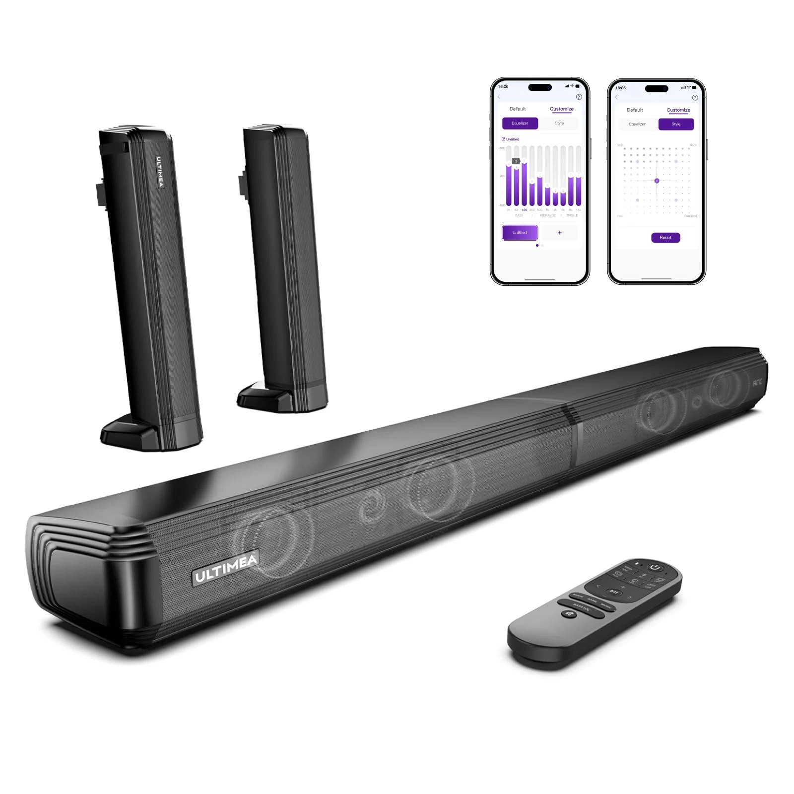 ULTIMEA 2.2ch Sound Bars for TV, Peak Power 100W, App, 2-in-1 Detachable Bluetooth 5.3 Soundbar, BassMX, 3 EQ Modes, VoiceMX for Clear Dialog, HDMI/Optical/Aux/Wall Mount, Apollo S40 Pro, 2025 Version