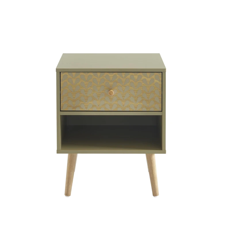 BAÏTA - Bedside Table Nasturtium Olive Green and Oak Effect 40 cm