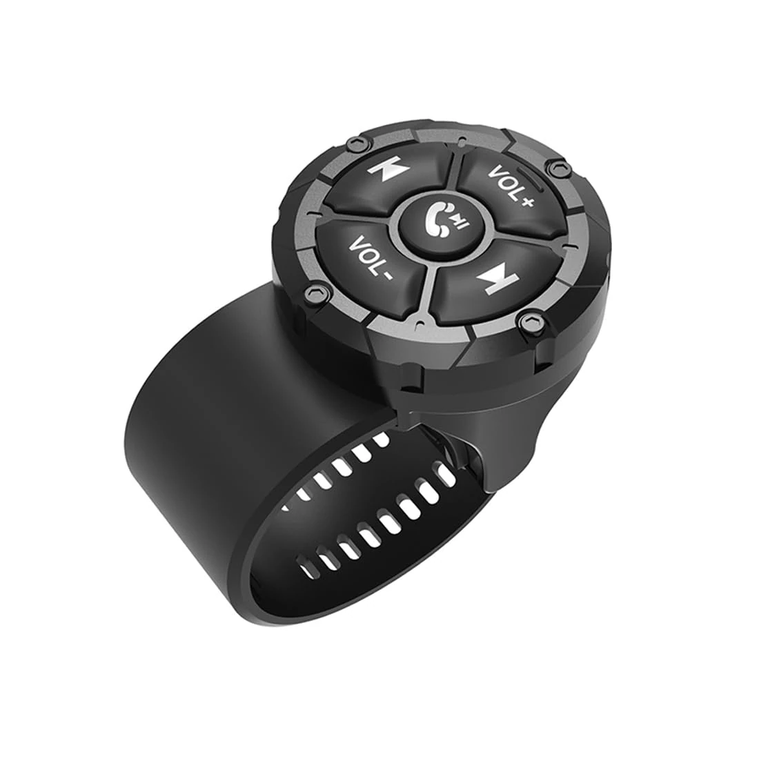 Media Button Wireless Bluetooth Remote Control, IP67 Waterproof Strap Type Phone Controller for Car Bike Motorbike Steering Wheel, Siri, Call & take photo, Compatible for iPhone and Android (Black)