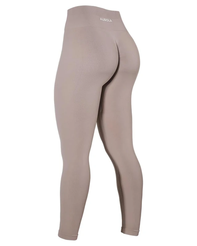 AUROLA Power Workout Leggings for Women Tummy Control Squat Proof Ribbed Thick Seamless Scrunch Active Pants, Natural, M