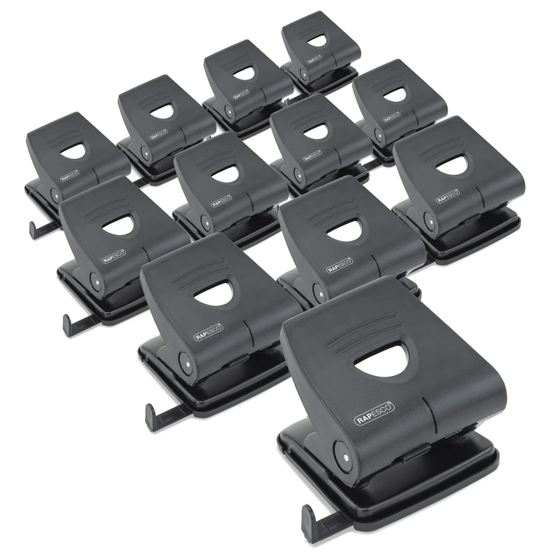 Rapesco PF827PB2T Business Pack: 827-P 2-Hole Punch, 30 Sheet Capacity, Black, Pack of 12
