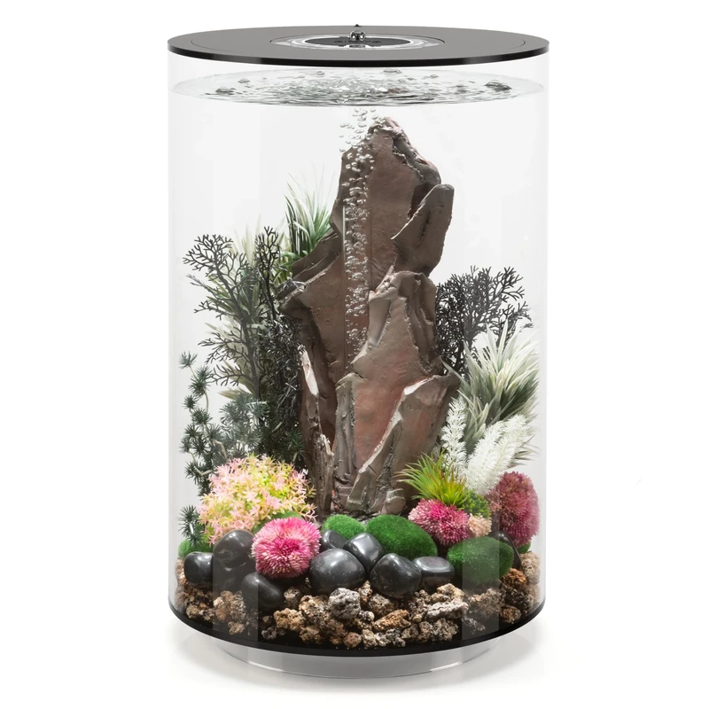 biOrb TUBE 30 Acrylic Aquarium, Black Standard White LED Lighting, 360-Degree View, 5-Step Filtration System, Easy Setup, Includes Air Pump, Filter Cartridge, Ceramic Media, 30 Litre Fish Tank