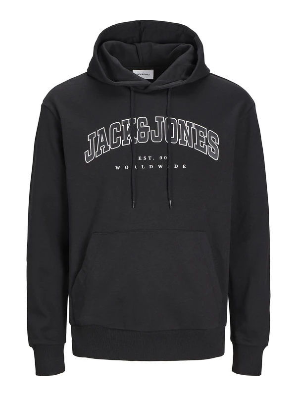 JACK & JONES Men's Jjecaleb Varsity Sweat Hood Noos Sweatshirt, Black, XS