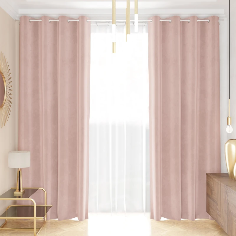 PETTI Artigiani Italiani - Velvet Curtains with Panels for Interior with Rings 2 Pieces 140 x 280 cm, Velvet Curtain for Bedroom and Living Room, Blackout and Modern, Powder, 100% Made in Italy - Image 1