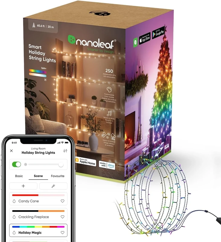 Nanoleaf Matter Essentials 20M RGB LED Smart String Holiday Lights - Thread & Wi-Fi, Matter Over Thread, Bluetooth Colour Changing LED String Light, Works with Google Apple, Room Decor & Gaming
