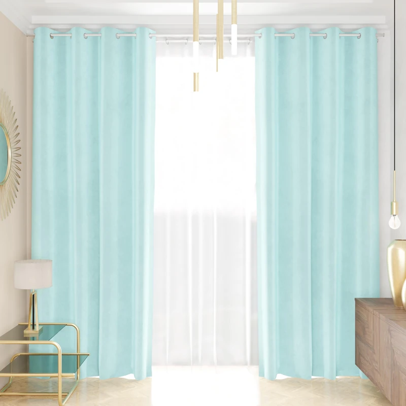 PETTI Artigiani Italiani - Velvet Curtains with Panels for Interior with Rings 2 Pieces 140 x 280 cm, Velvet Curtain for Bedroom and Living Room, Blackout and Modern, Light Blue, 100% Made in Italy