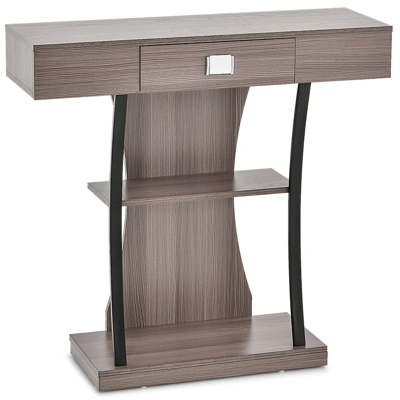 CASART 3-Tier Console Table, T-Shaped Entryway Sofa Table Behind Foyer Table with Drawer, Shelves & Anti-Tipping Kits, Industrial Compact Couch Table for Living Room Hallway (1 Drawer, Grey)