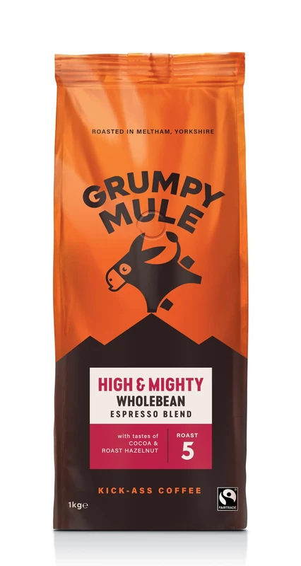 Grumpy Mule High and Mighty Espresso Blend Whole Coffee Beans with notes of Cocoa and Roast Hazelnut 1kg