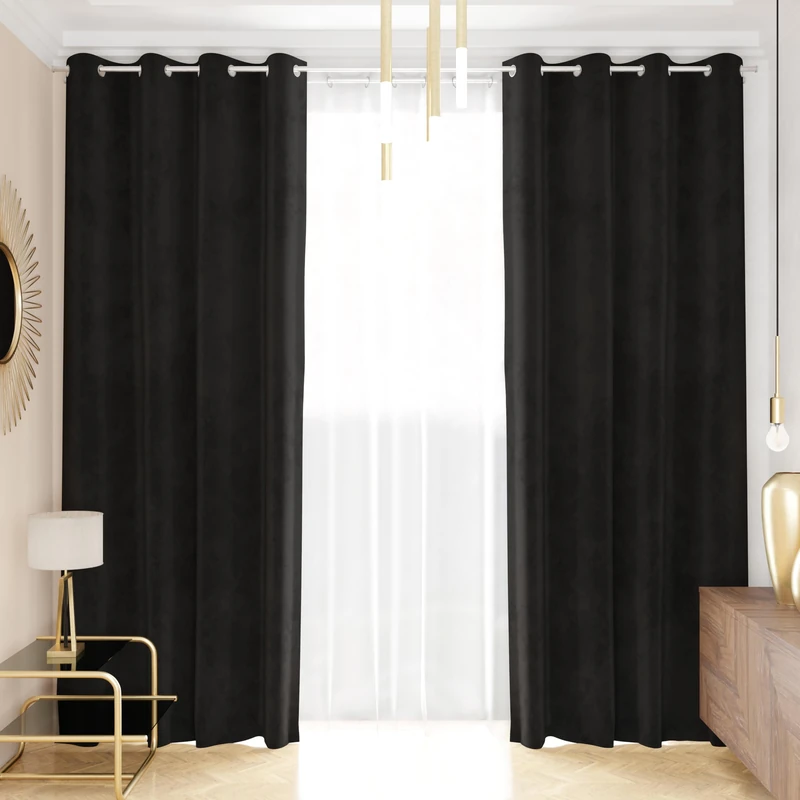 PETTI Artigiani Italiani - Velvet Curtains with Panels for Interior with Rings 2 Pieces 140 x 280 cm, Velvet Curtain for Bedroom and Living Room, Blackout and Modern, Black, 100% Made in Italy
