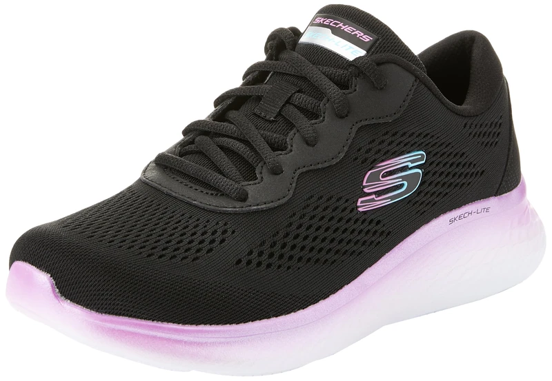 Skechers Women's Skech-Lite Pro Stunning Steps Sneaker, Black Mesh/Purple Trim, 7 UK