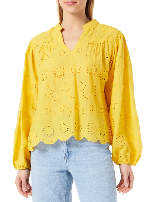 DreiMaster Vintage Women's Long Sleeve Blouse, Mustard Yellow, S