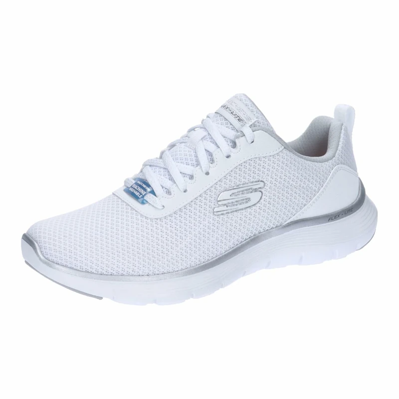 Skechers Women's Flex Appeal 5.0 Uptake Sneaker, White Mesh/Silver Trim, 3 UK