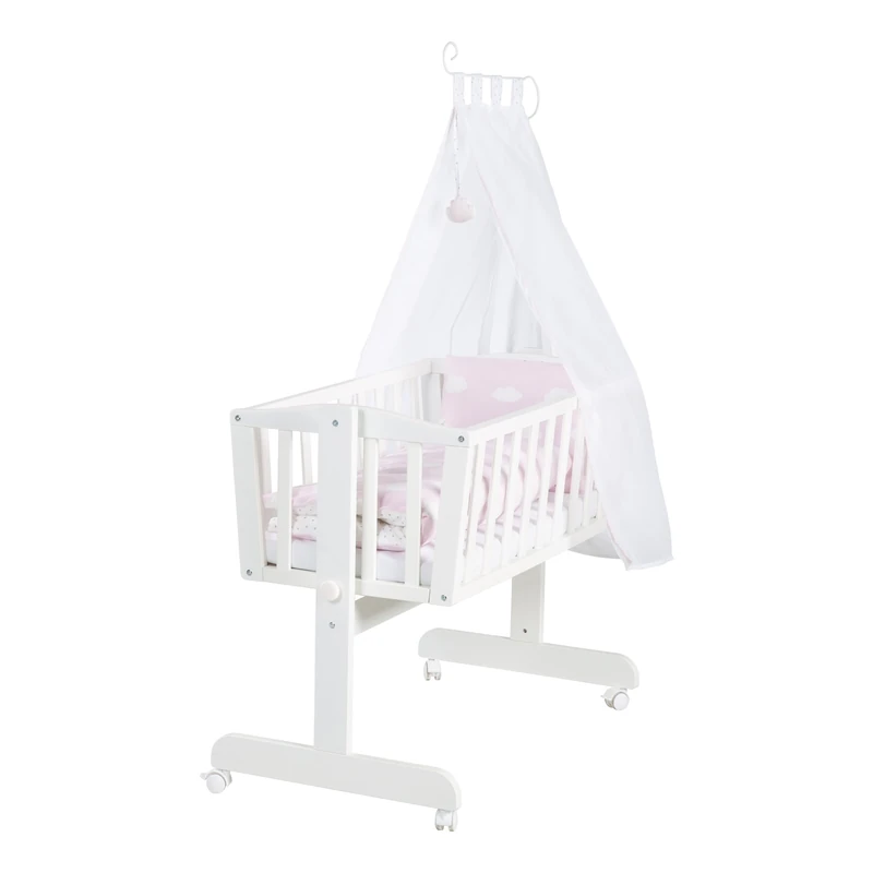roba Kleine Wolke Baby Cradle Set - White/Pink Wood Bassinet