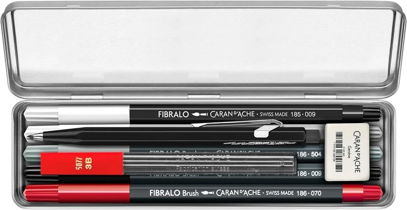 Caran d'Ache RYLSEE 3000.323 Lettering Set + 1 Online Creative Course in Grey Metal Case