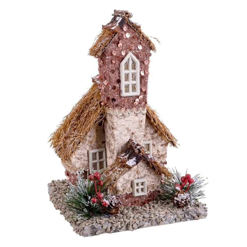 BigBuy Christmas Christmas Ornament Multicolor Natural Polyfoam House 15.5 x 16 x 24.5 cm - Image 1