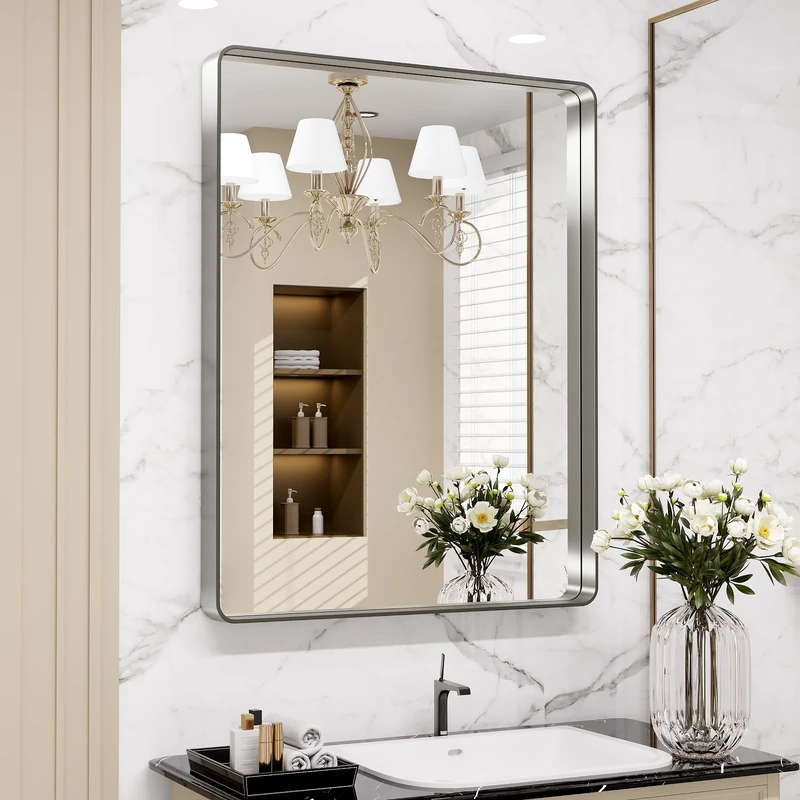 LOAAO 32X36 Inch Brushed Nickel Bathroom Mirror