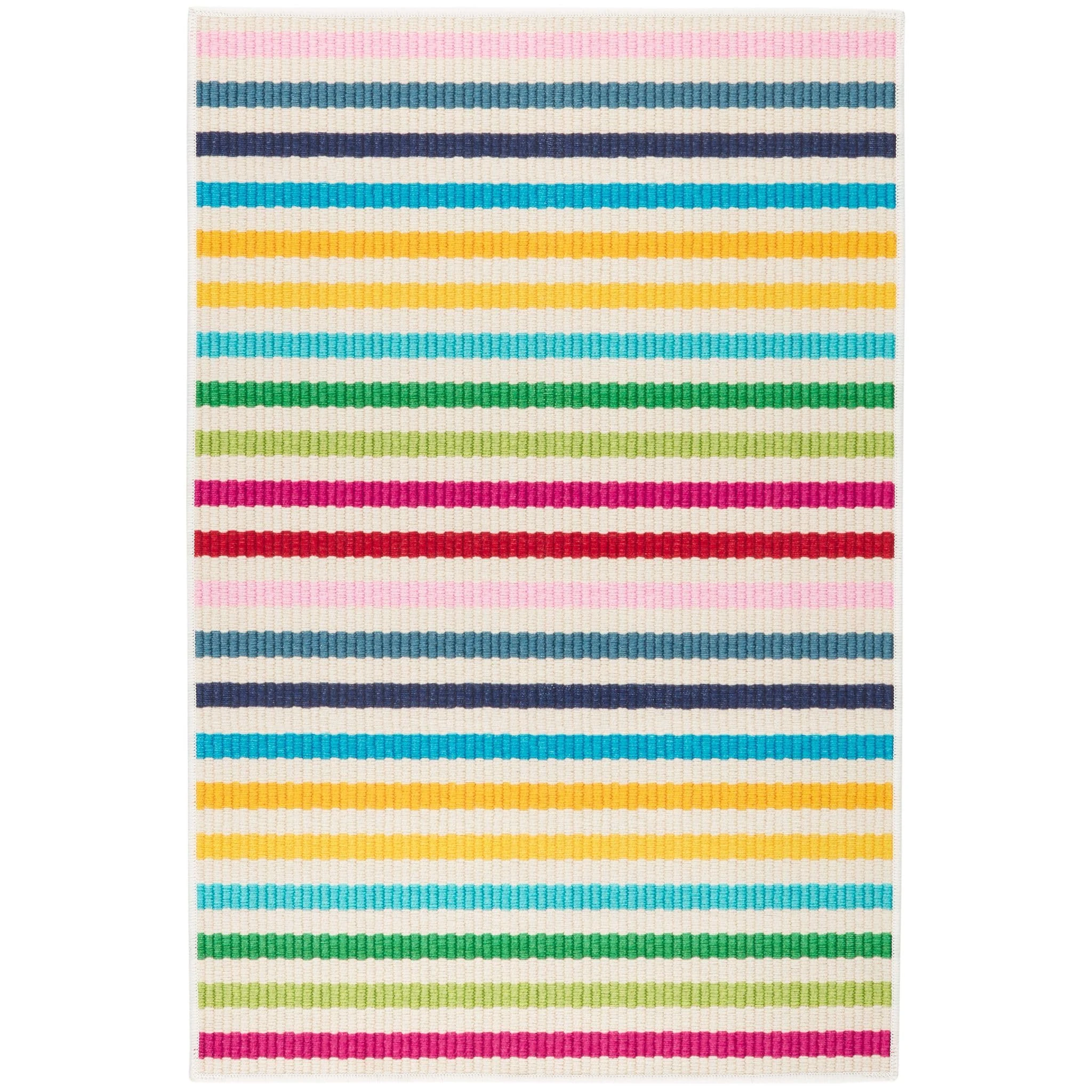 Dash & Albert Rainbow Stripe Machine Washable Rug, 2.5 X 8 Feet, Multi Stripe Pattern