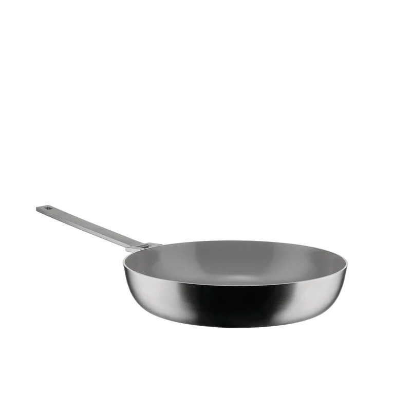 Alessi Convivio DC114/28 - Deep Design Frying Pan in Multiply, Suitable for Induction, 8/10 Stainless Steel with PVD and Magnetic Steel Bottom, Ceramic Non-Stick Interior, Mat