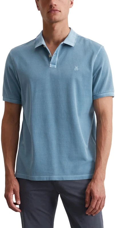 Marc O'Polo Men's Short-Sleeved Polo Shirt with Button Placket Shaped Fit, Blue, S - Image 1