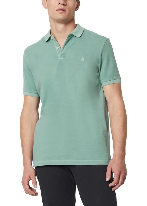 Marc O'Polo Men's Short-Sleeved Polo Shirt with Button Placket Shaped Fit, Green, S