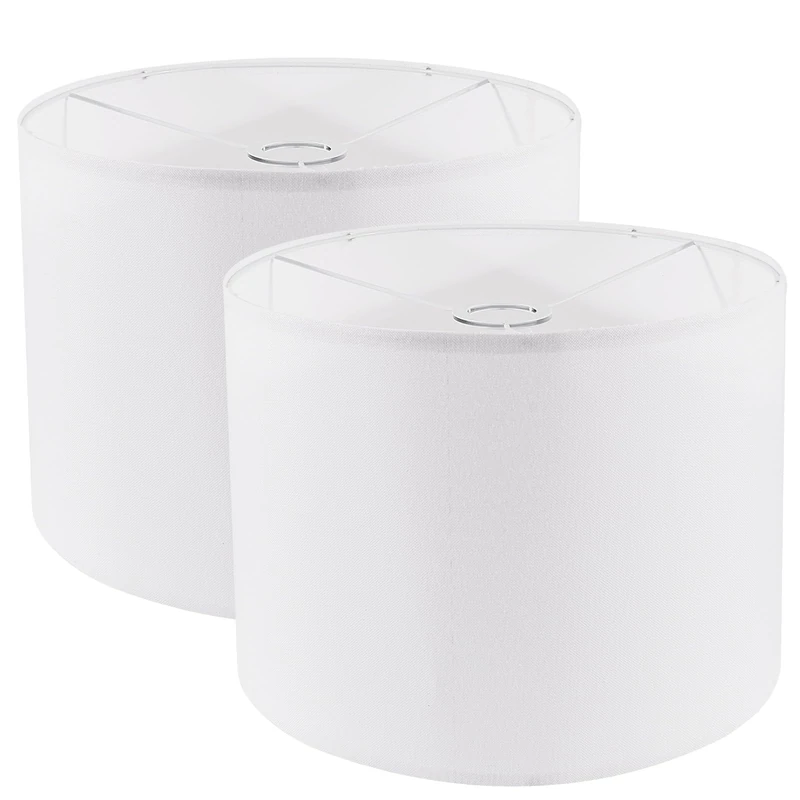Lamp Shades Set of 2, Drum Lampshade for Table Lamps Floor Lamp, 13" Top X 13" Bottom X 10" High White Large Line Fabric Lamp Shades, Easy Assembly Replacement Lampshades