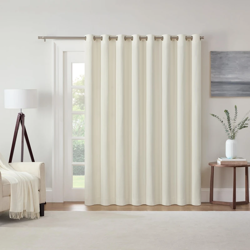 Eclipse Extra Wide Grommet Curtain, Kendall Sliding Patio Door Curtain Panel, Solid Textured Thermal Insulated and Noise Reducing Curtains, (1 Panel), 84 in Long x 100 in Wide, Ivory White
