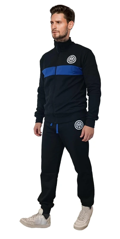 Inter, Men's Boys' Tracksuit in Brushed Fleece with Zip, Trousers, Black Light Blue, Official Product - Image 1