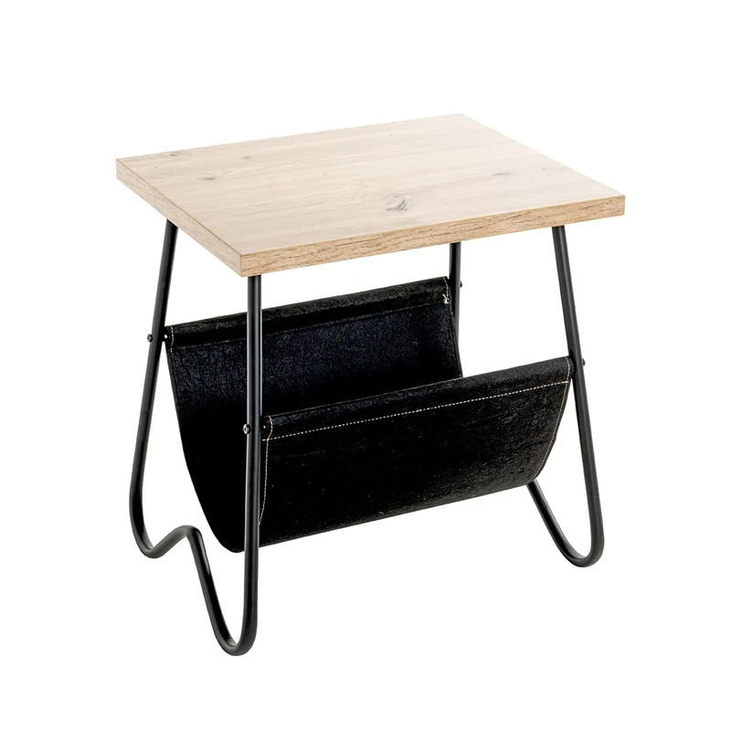 HAKU Möbel End Table Oak, Black, Mdf, Metal, Fabric - Size: W 48 cm X H 51 cm X D 40 cm, Style: Modern